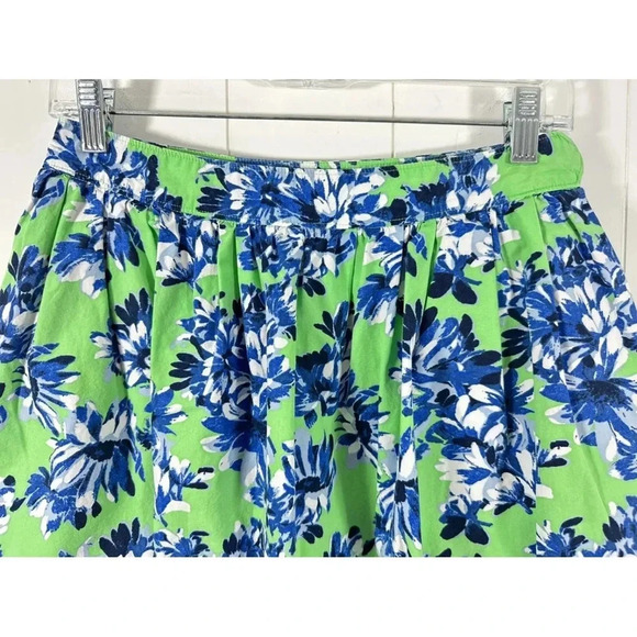 J Crew Pleated Skirt A line Flared Floral Career Casual green blue Size 2 - Picture 2 of 6